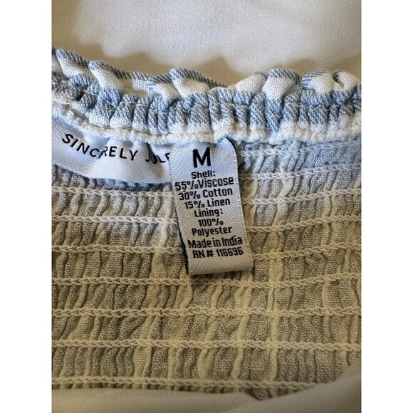 Sincerely Jules Striped Smocked Midi Dress Ruffle Strap sweetheart Lace-Up Front - Picture 2 of 9